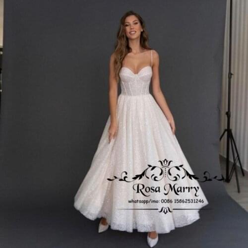 Sparkly Plus Size Boho Wedding Dresses 2021 A Line Ankle Length Country Beach Vestido De Novia Bridal Gowns for Women Mariage