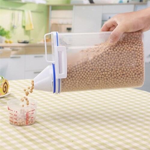 Big 2L Plastic Cereal Dispenser Storage Box Kitchen Food Grain Rice Container with Dispensing mouth bottle case for Food seeds