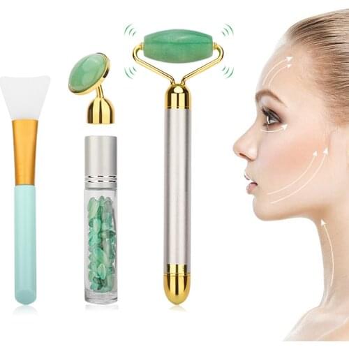 Electric Jade Massage Roller Face Lifting Tool Rose Quartz Roller Slimming Natural Jade Facial Massage Roller Set Skincare Tools