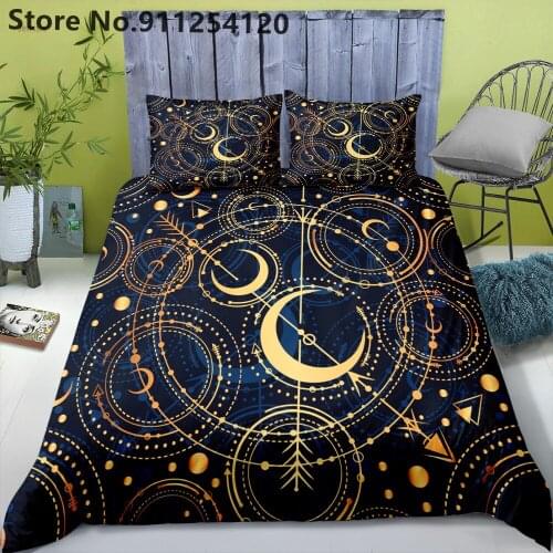 Sun and Moon Bedding Set Hippie Style Girls Duvet Cover 2/3 Piece Bedclothes Outer Space Solar System Bed Quilt Cover No Sheet