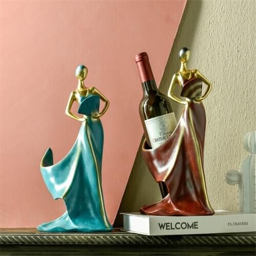 Creative Figurines Ornaments Modern Minimalist Blue Take Fan Beauty Wine Rack Decoration Creative Wedding Craft Home Decorative