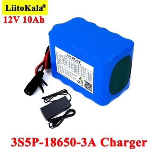 Liitokala 12V 10Ah 18650 li-lon battery pack 10000mAh with BMS for Monitor emergency lights Uninterrupted power +12.6V Charger