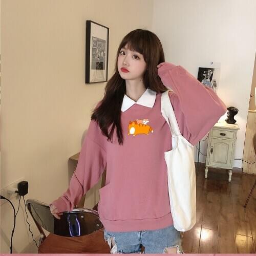 Cute Korean Hoodies for Girls Oversize Sweatshrit Pullover Feminino Sportswear Harajuku Ulzzang Streetwear Women Cotton Coat