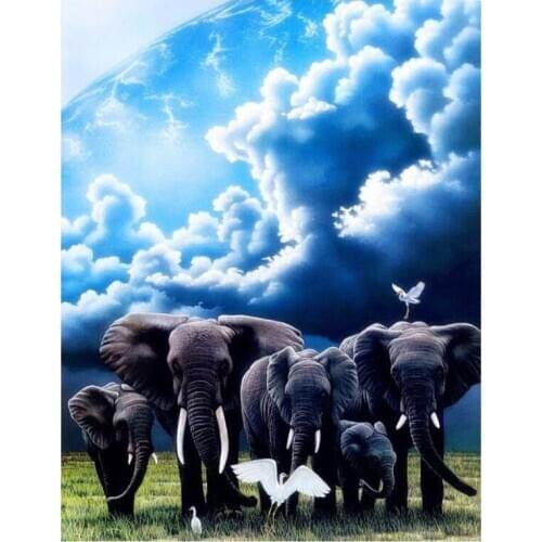 Clouds mosaic embroidery wild elephants diamond painting kit beads picture wall paper decor stones drawing christmas gift new
