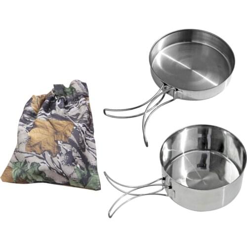 2 Pieces Camping Cookware Mess Kit, Hiking Backpacking Picnic Cooking Equipment Non Stick Pot Pan Set with Foldable Handle