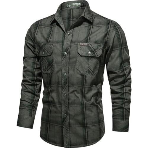 New 100% Cotton Men Plaid Shirt Casual Oversized Stand Collar Autumn Shirts for Men Fashion Button Pocket Mens Shirts