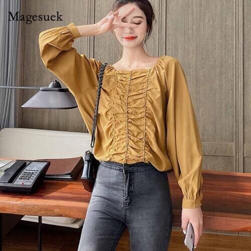 Autumn 2020 Korean Slim Chiffon Shirt Women Plus Size Ladies Clothing Casual Solid Puff Long Sleeve Pullover Women Blouse 10698