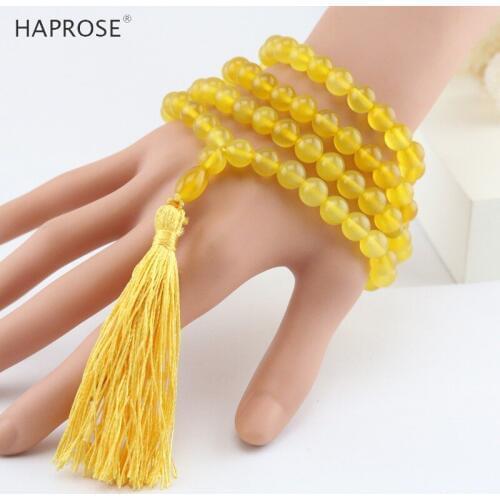 Natural agate necklace yellow 99 beads Islamic Prayer Beads Muslim With Allah Natural yellow 8mm beads agate long necklace