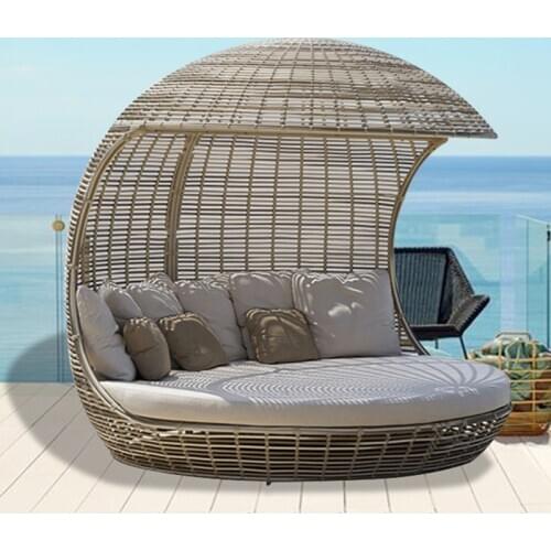 Freeshipping Lounger Outdoor Rattan Sofa Lying Bed Balcony Villa Outdoor PU Rattan Chairs Sets