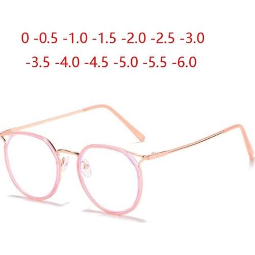 Pink Rose Gold Frame Myopia Lens Cat Eye Prescription Glasses Women Men Metal shortsighted Eyewear 0 -0.5 -1.0 -1.5 To -6.0