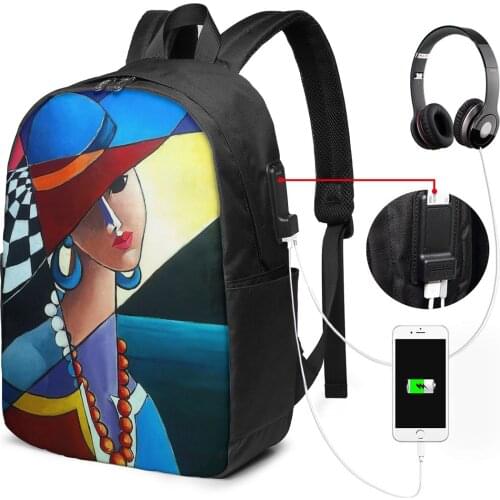 Large Capacity Womens Business Laptop Backpack 17in USB Port Name Tag Children School Bookbag Travelling Bag Casual Daypack