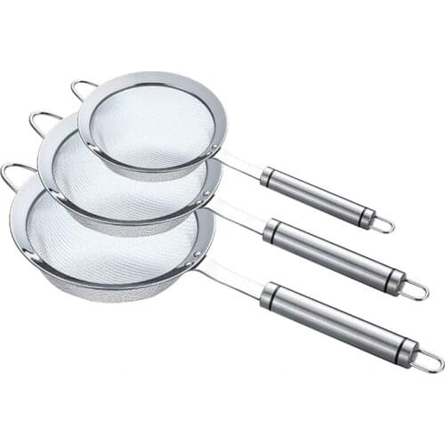 Quality 3Pcs Mini Fine Mesh Stainless Steel Strainers Set Kitchen Food Fine Mesh Strainer Sieve Sifters