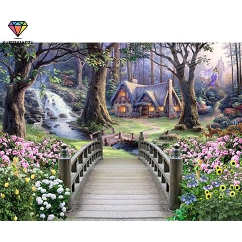 XUEQIXIAOZU Diamond Landscapes Garden Lodge Full Round Diamond Painting Cross Stitch Kits Diamonds Embroidery Home Decoration
