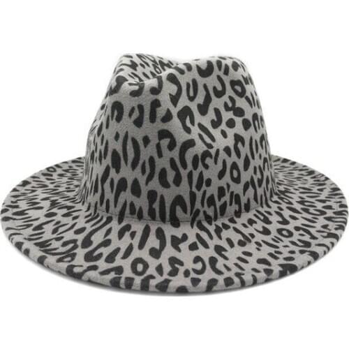 Womens Wide Brim Felt Fedora Panama Hat with Leopard Belt Buckle