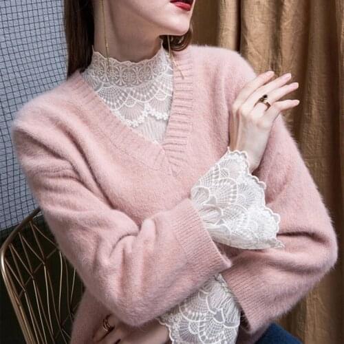 Women Long Sleeve Lace Blouse Elegant Slim Shirts Ladies Sexy Hollow Out Mesh Tops Autumn Winter Petal Sleeve Bottoming Clothing