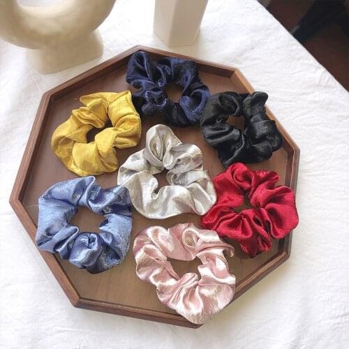 Pink Gray Black Red Blue Green Donut Loop Silk Headwear Women Scrunchies Elastic Hair Bands Girls Ponytail Holder