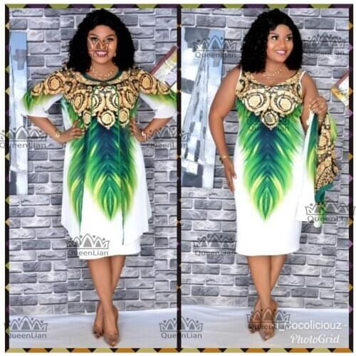 2019 African New Design 2-Pcs Set Chiffon Chiffon Jacket With Bottoming Dress For Lady(2PCS#)