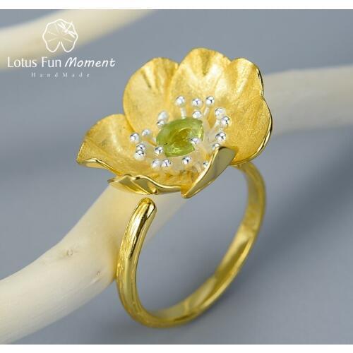 Lotus Fun Moment Real 925 Sterling Silver Natural Stone Handmade Designer Fine Jewelry Blooming Anemone Flower Rings for Women