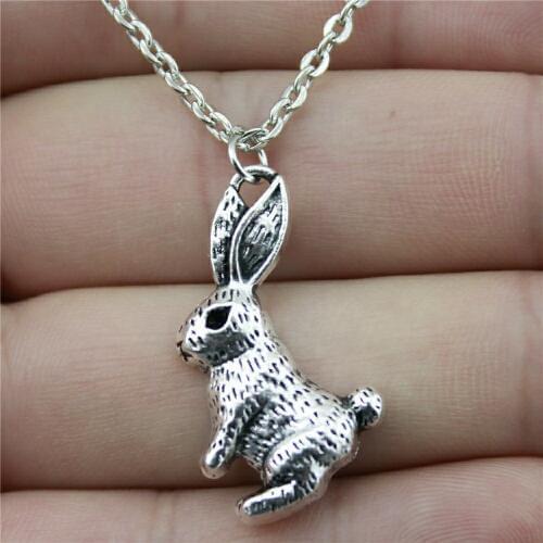 New Fashion Jewelry Simple 29x19mm Rabbit Pendant Necklace For Women Gift 2 Colors Silver Color Plated Antique Bronze Plated