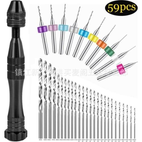 10pcs/20pcs Hand Drill Set Pin Vise Hand Twist Drill With Twist Drill Drilling Tools For Bodhi Amber Walnut Core Hardware Tools