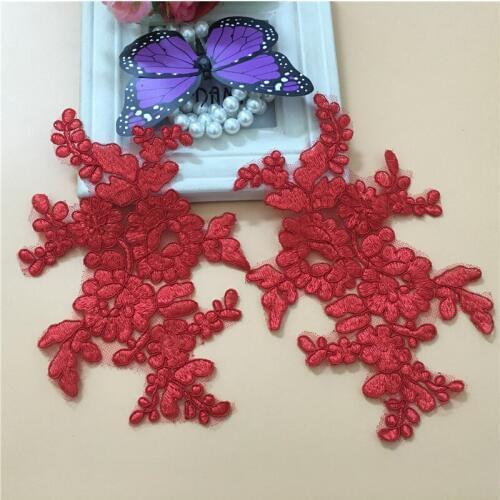 10 Pieces Red Flower Motif Sewing Applique Wedding Fabric Venise Lace Trim Sew Appliques Crafts For African Lace Dresses