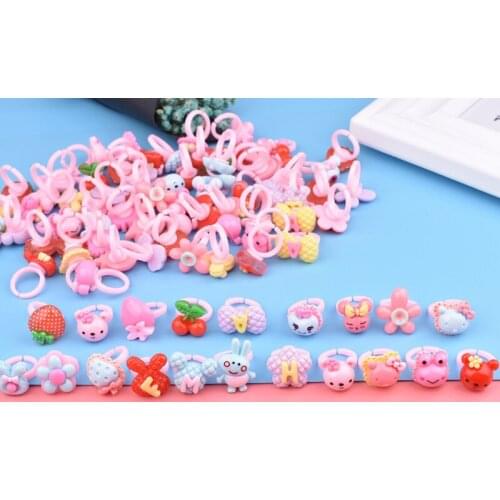 10pcs/Childrens Cartoon Rings Candy Flower Animal Bow Shape Ring Set Mix Finger Jewellery Rings Kid Girls Toys