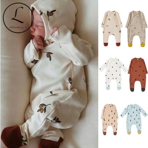 2 PCs Newborn Baby Long Sleeve Romper Girls Boys Print Cotton Bodysuit with Hat Set Kids Spring Autumn Clothes Pajamas
