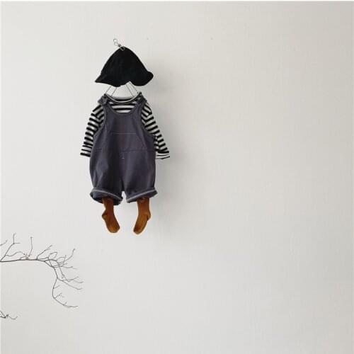 2021 New Spring Summer Korean Infant Baby Striped Long-sleeved T-shirt Comfortable Overalls Two Pieces a Sets