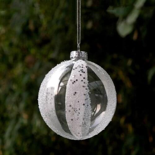 4pcs/pack Diameter=8cm Transparent Glass Globe Christmas Day Hand Beads Sticking Hanging Ball Pendant Festival Decoration