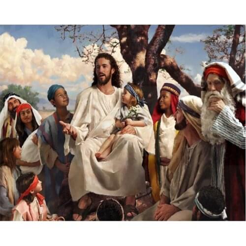 DIY handmade Jesus teaching people 5D diamond cross stitch Mosaic Mosaic home decorative art painting