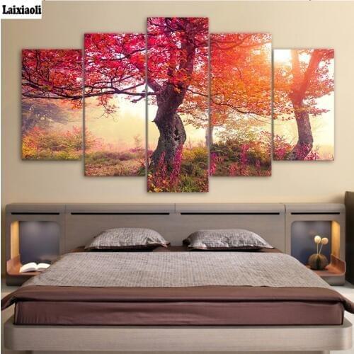 5d Diamond Painting new 5pcs,Seasons Trees Red Trees Forest painting,cross-Stitch,Full,Diamond Embroidery,Mosaic,kits,decoration