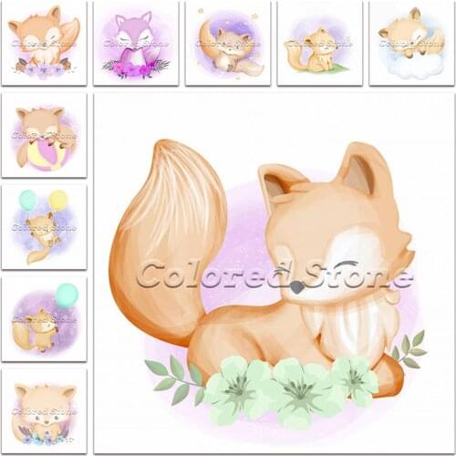 New Diamond painting Cartoon Animals Fox balloon moon 5D DIY Full Square Drill embroidery Cross stitch Round mosaic Drawing 129