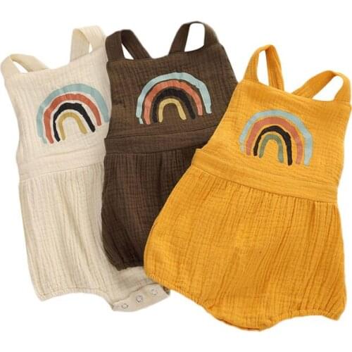 Pudcoco Romper 0-24M Cute Newborn Baby Girl Rainbow Print Sleeveless Cotton Toddler Kid Suspender Jumpsuit Infant Outfit Clothes