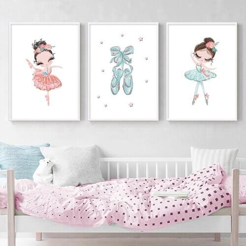 Children Poster Princess Ballerina Unicorn Print Minimalist Wall Art Canvas Painting Nordic Baby Girl Bedroom Decoration Picture