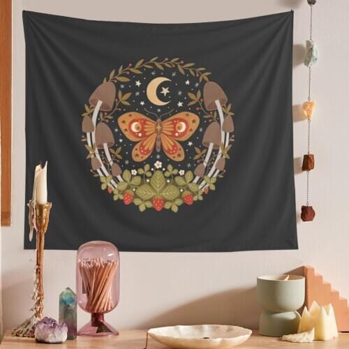 Black Moon Phase Ins Tapestry Wall Hanging Flower Butterfly Wall Hanging Tapestry Boho Floral Wall Tapestry Dorm Boho Home Decor