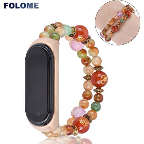 Exquisite Handmade Agate Pearl Strap for Xiaomi Mi Band 5 4 3 Watchband Girls/Women Fashion Bracelet Elastic Belt Accessories