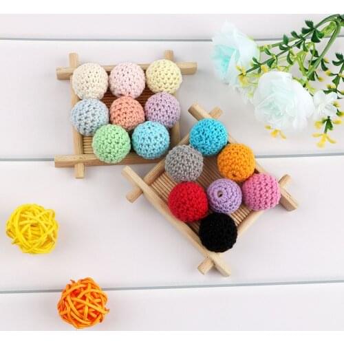 Kovict 20pc/lot Crochet Round Wooden Beads Mix Handmade 20mm Ball Can Chew DIY Nursing Jewelry Organic Teething Bracelet Beads