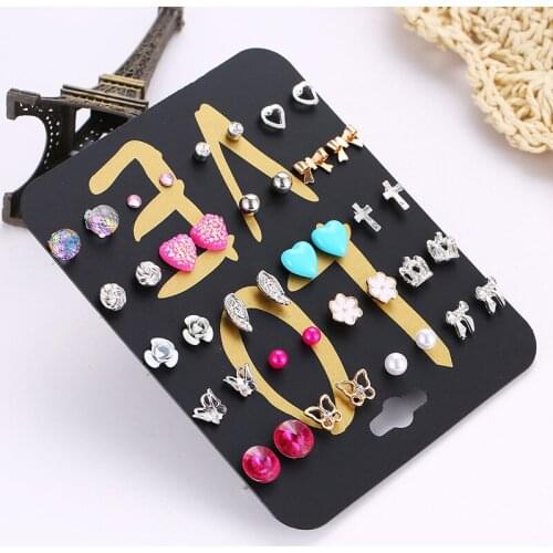20Pairs Korean Small Earrings Mixed Styles Heart Flower Geometric Butterfly Pearl Stud Earrings Set For Women Girls Jewelry
