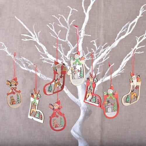 Merry Christmas Tree Wooden Pendant Christmas Tree Ornaments for Christmas Decoration and DIY Craft Making