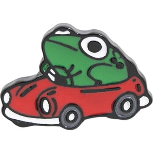 Metal Frog Driver Enamel Pin Fun Animal Car Brooch Backpack Clothes Lapel Decor