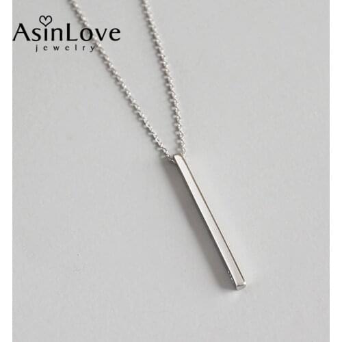 AsinLove Minimalist Square Strip Pendants Necklaces Unisex All-match Geometric 925 Sterling-silver Textured Chain Jewellery Gift