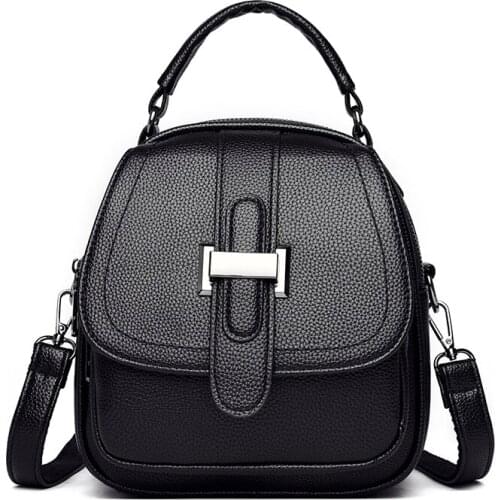 Multifunctional Womens PU Leather Backpack 2021 Girls School Bags Leisure Travel Backpacks Solid Color Retro Mochila Feminina