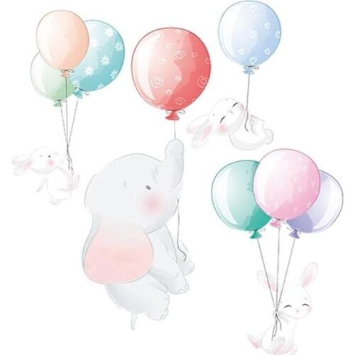 Cartoon balloon elephant bunny Wall sticker kids baby room bedroom home decoration mural living room nursery stickers wallpaper