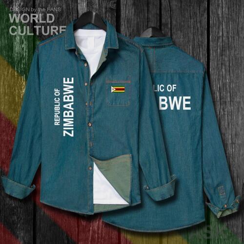 Zimbabwe ZWE yeZimbabwe Zimbabwean Men Flags Clothes Autumn Cotton Long Sleeve Cowboy Coat Fashion Turn-down Collar Jeans Shirt