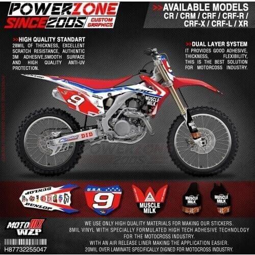 PowerZone Custom Team Graphics Backgrounds Decals 3M Stickers Kit For HONDA CRF250R 2010-2013 CRF450R 2009-2012 047