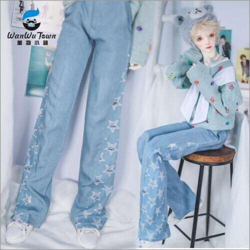 New BJD Doll Clothes Pants Blue Vintage Jeans Bell-bottoms Star Print for 1/3 1/4 uncle Doll Clothes accessories