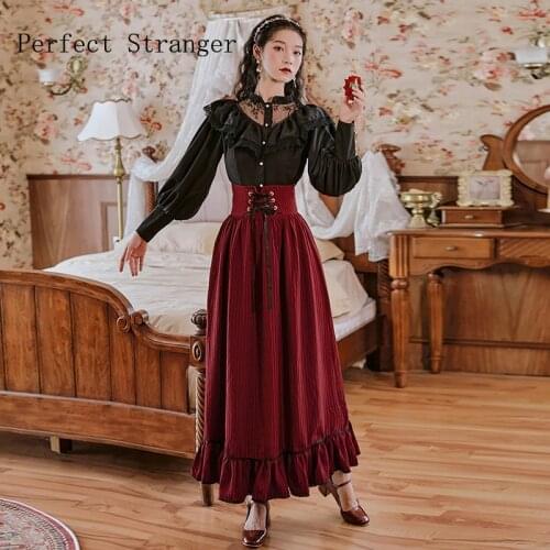 2020 Autumn Winter New Arrival High Quality Retro Two Pieces Blouse +Long Cotton Skirt Hot Sale Women Long Cotton Dress Suit
