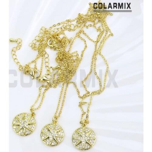 6 Pcs Zircon Star Pendant necklace Gold color Round Pendant necklace Elegant Necklace Fashion pendant Jewelry necklace 51906