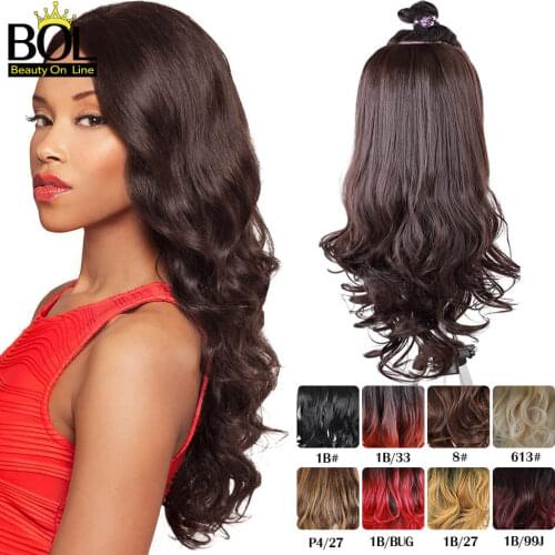 24" Half Wigs with Clip in Hair Extensions Long Wavy Hair Black Brown Ombre Color 3/4 Synthetic Wigs Heat Resistant for Women
