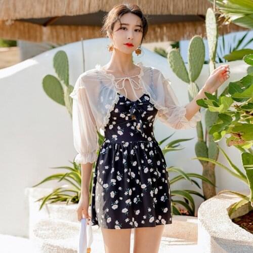 Swim Wear Women Swimwear Trendy Retro One-Piece Bikini High Waist Swimsuit One Piece Girl Bathing Suit Push Up Floral Print Cute